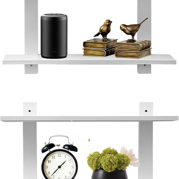 3 Tier Floating Shelves,Long Wall Shelf,Over The Toilet Shelves Bathroom Hanging Display Storage Rustic for Living Room Bedroom Kitchen Office Coffee Bar Decor Decorative,24 Inch,2 Pack,(White)