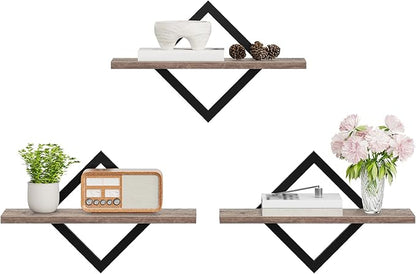 Floating Shelves for Wall, Set of 3 Wall Mounted Storage Shelves for Living Room, Bedroom, Kitchen, Bathroom, Greige TBJ03P3BG