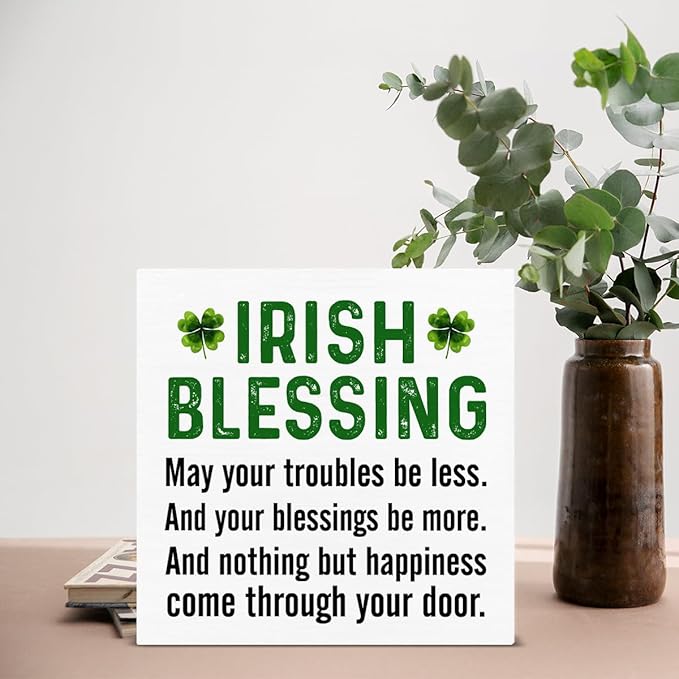 St. Patrick's Day Decor - St Patricks Day Decorations - Irish Blessing Wood Sign Home Living Room Office Bedroom Kitchen Desk Tabletop Shelf Table Decor