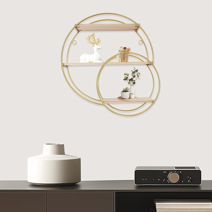 3 Tier Floating Circular Wall Decor Round Decorative Hanging Shelves,Round Wall Shelf,Rounds Shelves Wall Decor,Circle Shelf Set,Storage Display Rack,Hanging Circle Floating Shelves For Kitchen Round