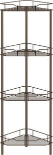 4 Tier Floor Standing Corner Shower Caddy Organizer Shelf with Hooks, Bathroom Shelves Stand Rack, Bronze