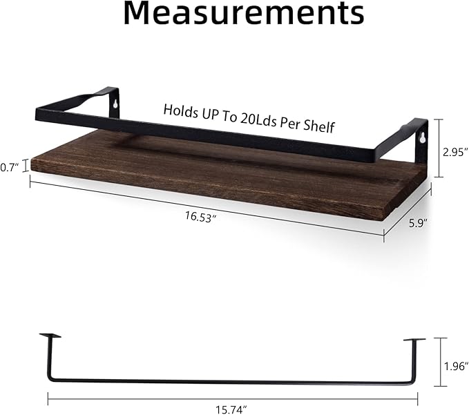 Uten Floating Shelves, Wall Shelves Set of 2, Wall Mounted for Bathroom, Bedroom, Kitchen, Bathroom Shelf with Towel Bar, Sturdy Structure, Easy Installation