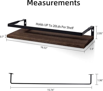 Uten Floating Shelves, Wall Shelves Set of 2, Wall Mounted for Bathroom, Bedroom, Kitchen, Bathroom Shelf with Towel Bar, Sturdy Structure, Easy Installation