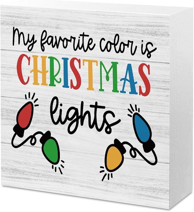 Christmas Decor Christmas Sign Decorations for Home My Favorite Color Is Xmas Light Sign for Home Office Desk Table Cubicle Shelf Xmas Desk Accessories 5 x 5 inch