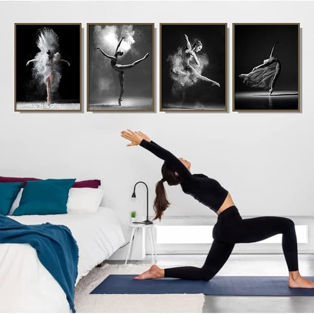 NCYEL Black and white ballet wall art dancer poster beautiful girl bedroom elegant dance classroom bathroom dormitory decoration poster 16 "x24 x4pcs