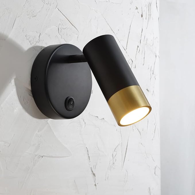 Wall Sconce with Switch,Black and Gold Bedroom Lights for Wall Hardwired,Modern Sconces Wall Light with Rotatable Lampshade,Industrial Wall Lamps for Living Room,Corner,Hallway,Nightstand,Wall Decor