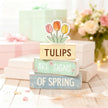 Spring Decoration Wooden Tiered Tray Decor – Tulips Spring Stacked Block Sign with Floral Accent – Farmhouse Tabletop Spring Decor for Shelf Mantel Seasonal Home Display