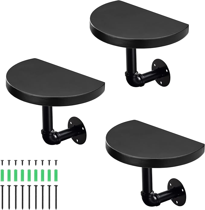 Navaris Industrial Pipe Shelf Set - 3 Small Rounded Wood Shelves with Shelf Brackets - 7.9