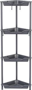 Orimade Rustproof 4 Tier Floor Standing Corner Shower Caddy Organizer, Plastic Metal Splicing Floor Corner Shelf Rack Storage Stands for Bathroom,10.8 x 10.8 x 44.6 inches, Grey