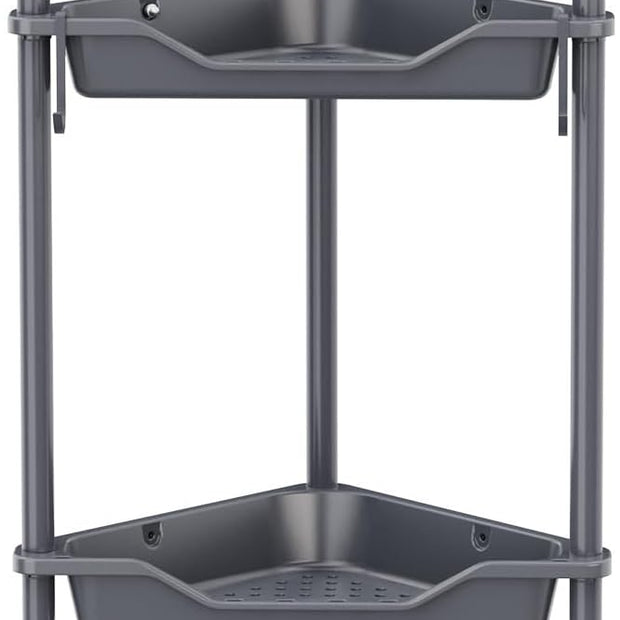 Orimade Rustproof 4 Tier Floor Standing Corner Shower Caddy Organizer, Plastic Metal Splicing Floor Corner Shelf Rack Storage Stands for Bathroom,10.8 x 10.8 x 44.6 inches, Grey