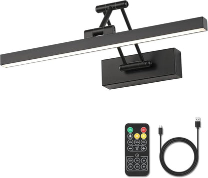 Rechargeable Lights for Pictures on wall Battery Operated Black 15.7 Inch Wall Lights with Swing Arm and Timer Function Cordless Art Light with Remote Timer for Paintings,Gallery