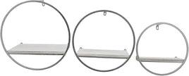 Set of 3 Metal and Wood Round Wall Shelves – Floating Storage Shelves for Wall, Living Room or Bedroom Wall Decor, Modern Circular Wall Storage, Home Decor – 16 & 14 & 12