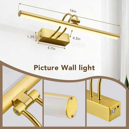 Picture Light,Picture Lights for Wall Cordless,16" Picture Lights with Timer and Dimmable,Battery Wall Lights for Display Gallery Painting Art Frame Portrait-Plated Gold