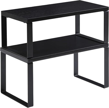 YMYNY Cabinet Shelf Organizer, Spice Racks Set of 4, Kitchen Counter Shelves, Stackable, Wood, Cupboard Organizer for Dishes, Seasoning, Cans, Coffee Mugs, Black, HSR002B-2
