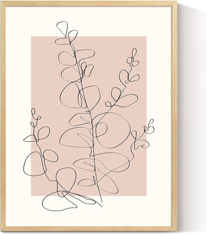 InSimSea Framed Canvas Wall Art Prints, Wall Art for Living Room Bedroom, Beige Abstract Plants Botanical Floral Line Painting Decor, Classic Retro Farmhouse Wall Shelf Decor, 12x16inch