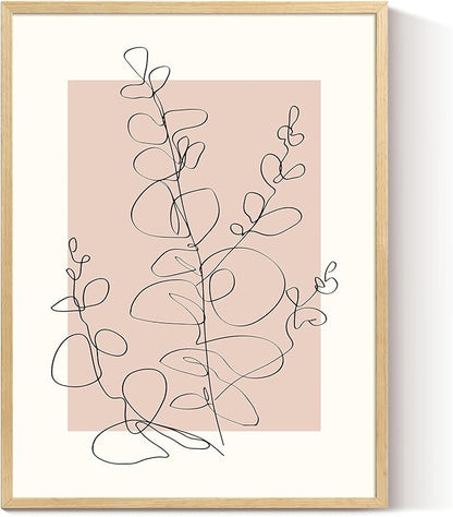 InSimSea Framed Canvas Wall Art Prints, Wall Art for Living Room Bedroom, Beige Abstract Plants Botanical Floral Line Painting Decor, Classic Retro Farmhouse Wall Shelf Decor, 12x16inch