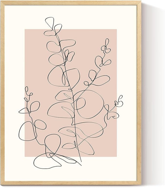 InSimSea Framed Canvas Wall Art Prints, Wall Art for Living Room Bedroom, Beige Abstract Plants Botanical Floral Line Painting Decor, Classic Retro Farmhouse Wall Shelf Decor, 12x16inch