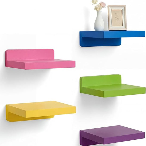 Novabright 5 Pack Small Floating Shelves Mini Shelves Hanging Display 5 Inch Wood Wall Shelf for Plant Bathroom Livingroom Bedroom with 2 Types of Installation Nursery Decor(Bright)