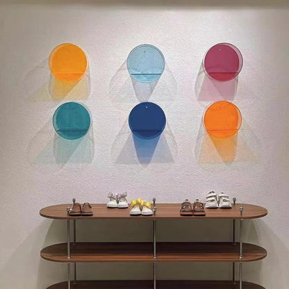Floating Wall Shelves, Set of 3 Colorful Acrylic Shelves - Single Layer No Drill Adhesive Mount for Bedroom, Bathroom, Office - Small Decor Organizer for Funko Pop, Lego, Nail Polish
