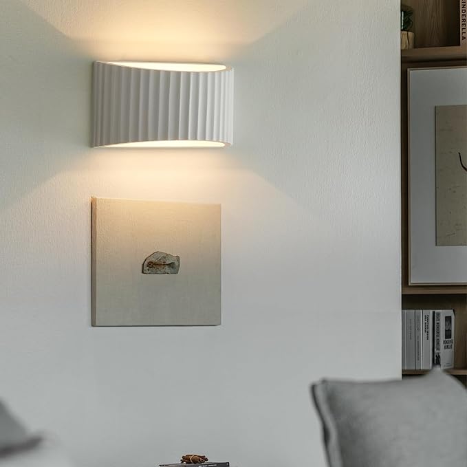 White Modern LED Wall Sconces Wall Lighting, Gypsum 3000K Warm White Indoor Hardwired Wall Mount Light Fixtures Lamp Up and Down for Living Room Bedroom Hallway Dining Room