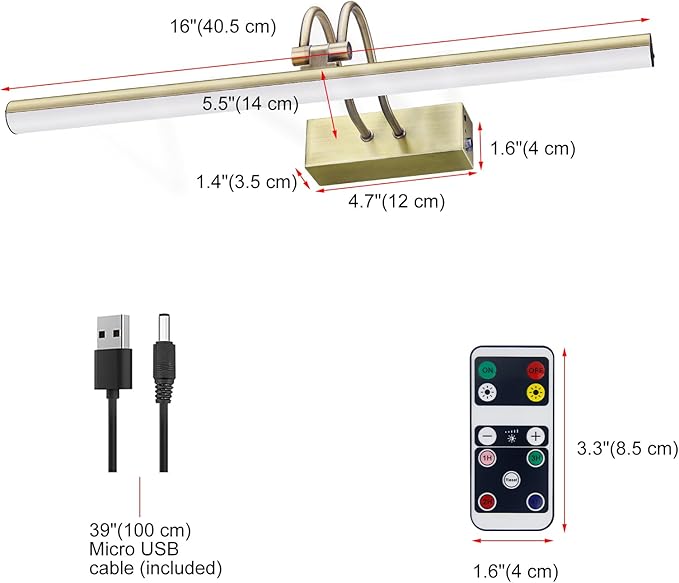 Picture Light,Picture Lights for Wall Cordless,16" Picture Lights with Timer and Dimmable,Battery Wall Lights for Display Gallery Painting Art Frame Portrait-AB 2Colors