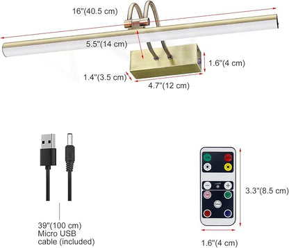 Picture Light,Picture Lights for Wall Cordless,16" Picture Lights with Timer and Dimmable,Battery Wall Lights for Display Gallery Painting Art Frame Portrait-AB 2Colors