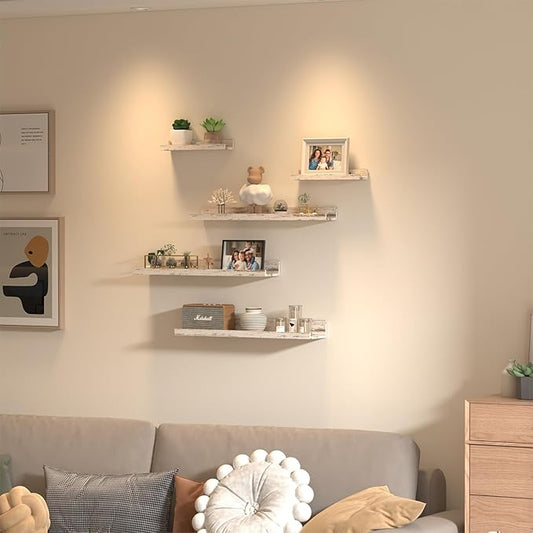 Giftgarden 24 Inch Wall Mounted Floating Shelves Set of 5, Distressed White Wood Wall Shelves for Bathroom, Bedroom, Kitchen, Living Room Storage and Decoration, Rustic Wooden Picture Ledge