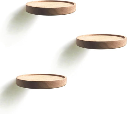 Set of 3 Modern Beechwood Floating Shelves, Round, 5.9 x 0.82 Inch, Oil Rubbed Finish, Wall Mounted, Holds Up to 15kg Each