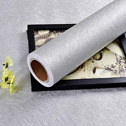MelunMer Grey Peel and Stick Wallpaper 118In L 15.7In W Self Adhesive Removable Wallpaper for Bathroom/Bedroom Modern Contact Paper Silk Textured Silver Contact Paper for Cabinets Shelf Waterproof