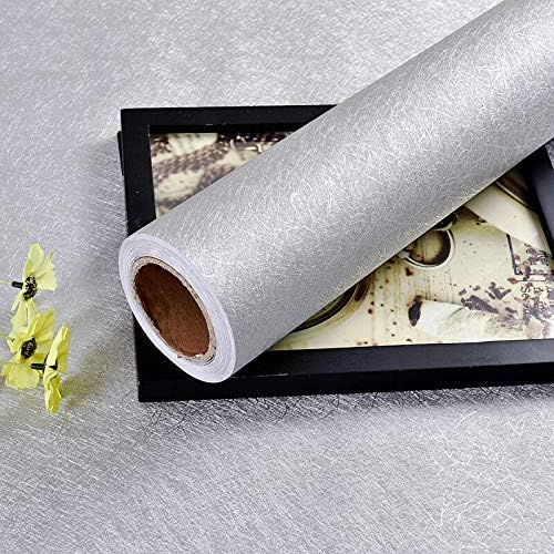 MelunMer Grey Peel and Stick Wallpaper 118In L 15.7In W Self Adhesive Removable Wallpaper for Bathroom/Bedroom Modern Contact Paper Silk Textured Silver Contact Paper for Cabinets Shelf Waterproof