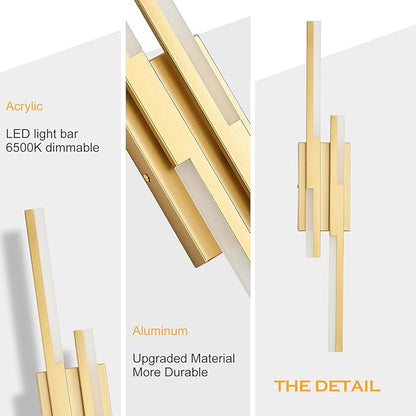 Modern LED Vanity Lights Set of 2, Gold Wall Sconce with Remote Control Dimmable Indoor Wall Light Bedside Remote Sconce for Bedroom Bathroom Living Dining Room (27.6inch 2 Pack)
