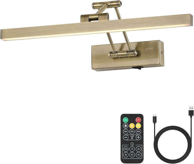 LED Wireless Picture Lights for Wall Rechargeable, Battery Operated Art Light for Paintings, 3CCT Dimmable, 15.7" Finish with Remote, Rotatable Gallery Light for Pictures Display Antique Bronze
