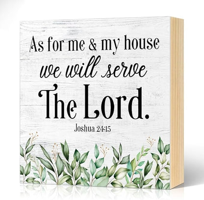 As for Me And My House We Will Serve The Lord Wood Block Plaque Box Sign for Home Living Room Coffee House Bar Shelf Table Decoration, Joshua 24:15 Christian Decor Gifts for Family Friend