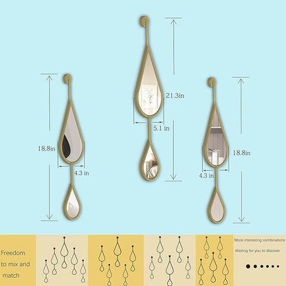 Gold Mirror Wall Decor Modern Tear Drop Shape Decorative Mirror for Bedroom Living Room entryway Hall Fireplace Boho Wall Mirror 3-Pack Mirrors Set