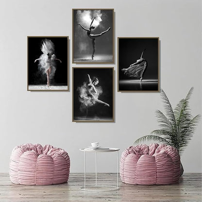 NCYEL Black and white ballet wall art dancer poster beautiful girl bedroom elegant dance classroom bathroom dormitory decoration poster 16 "x24 x4pcs