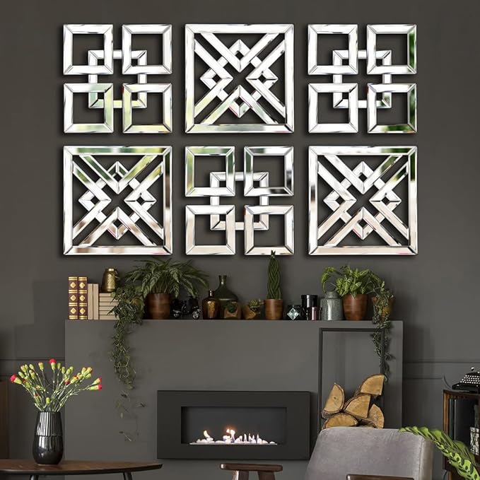 Square Mirrored Wall Decor Decorative Mirror 12x12 inches Modern Fashion DIY Silver Wall-Mounted Mirrors