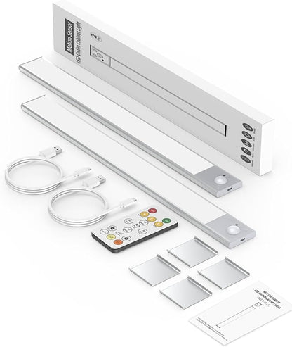 16" Ultra-Thin Under Cabinet Lighting Wireless, Aluminum Alloy Under Counter Lights for Kitchen, 3-Color-Temps Magnetic Closet Lights, Rechargeable Motion Sensor Light Indoor (2 Pack, Silver)