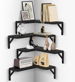 Muzilife Corner Floating Shelves Wooden Floating Shelve Set of 4, Wall Mounted for Storage, L-Shaped Shelves for Wall Decor Organizer for Bedroom, Bathroom, Kitchen, Living Room and Office, Black
