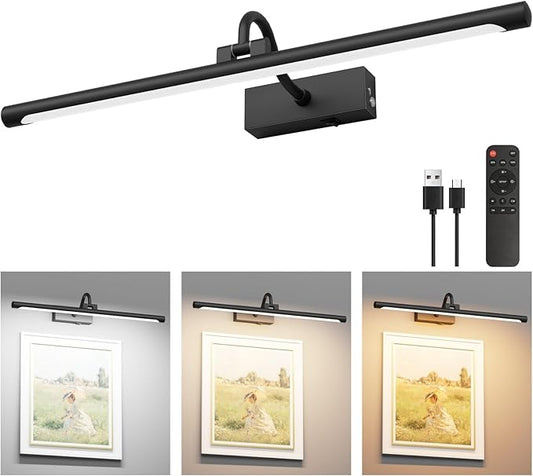 Aipsun 23.6" Black Picture Lights for Wall Rechargeable,12000mAh Battery Operated Art Light for Paintings,3CCT Dimmable, Rotatable Gallery Light for Pictures Display