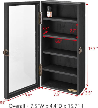 Ikee Design Wall Mounted Wooden Collectible Display Case 5 Shelf Display Storage Accessories with Tempered Glass Door, Black Color