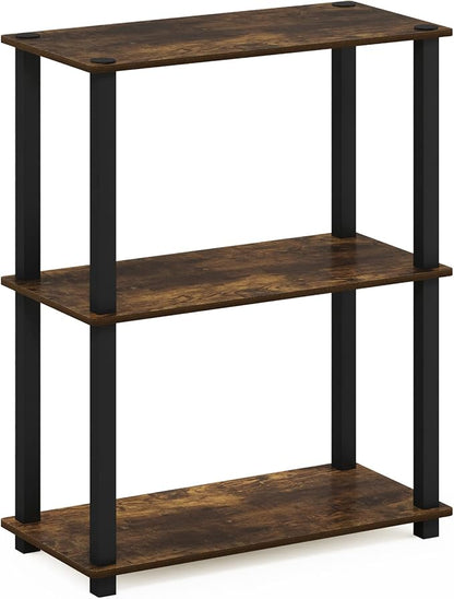 Furinno TURN-S-TUBE Storage Shelves, 3-Tier Book Shelf, Corner Shelf, Toolless Open Shelves, for Organization and Storage, Living Room, Garage, Home Office, Amber Pine