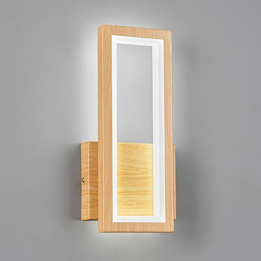 Modern Wood Color Wall Sconce 18W Indoor LED Wall Fixture 6000K Simple Rectangle Wall Lights for Living Room Bedroom Staircase Hallway(1Pack)