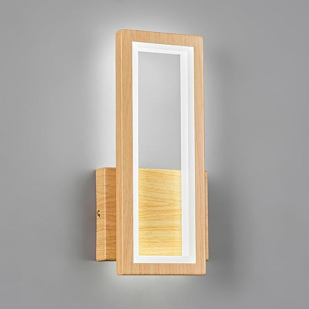Modern Wood Color Wall Sconce 18W Indoor LED Wall Fixture 6000K Simple Rectangle Wall Lights for Living Room Bedroom Staircase Hallway(1Pack)