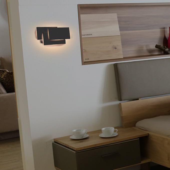 Ralbay Black Wall Sconces Indoor 24W Modern LED Wall Light for Bedroom Up and Down Wall Mount Lighting, Warm White 3000K
