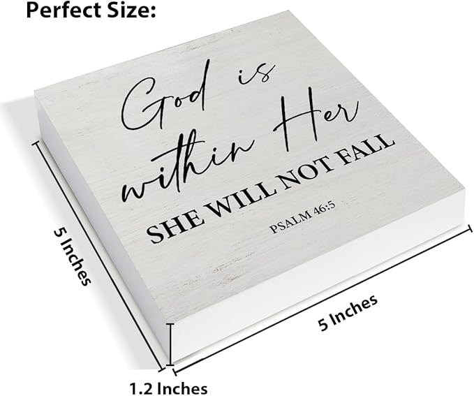 Christian Desk Decor Bible Verses Religious Gifts for Women Her, Inspirational God Is Within Her Psalm 46:5 Wooden Sign Farmhouse Christian Decorations for Home Office Desk Shelf Table