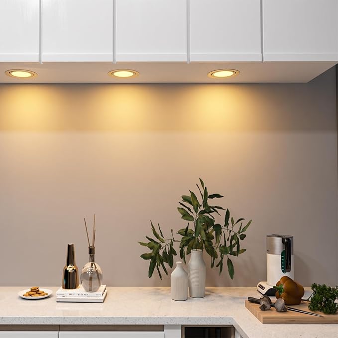 LED Puck Lights Wired Under Cabinet Lighting Dimmable,Recessed Mount,2.5In Hole Halogen Bulb Equiv,12V Under Counter Light Fixture Plug in for Kitchen,Display Shelf,Curio,4000K Daylight White,6pcs