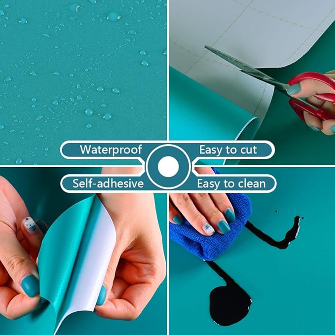 VEELIKE Turquoise Blue Wallpaper Solid Color Blue Peel and Stick Wallpaper 15.7''x354'' Matte Blue Contact Paper Self Adhesive Waterproof Removable Vinyl Rolls for Walls Cabinets Drawer Shelves Desk