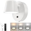 URSOLA Battery Operated Wall Sconce with Remote, LED Rechargeable Battery Wall Light with 9000mAh 3CCT and Dimmable Magnetic 360° Rotation Cordless Light for Bedroom（White）