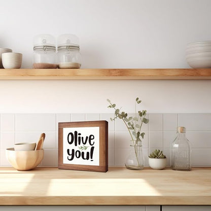 Olive You Signs, Home Kitchen Decor, Box Sign Wood Desk Sign Decors, Cute Kitchen Decor for Shelf, Olive Branch Sign, Farmhouse Decors, Home Bar Decor C