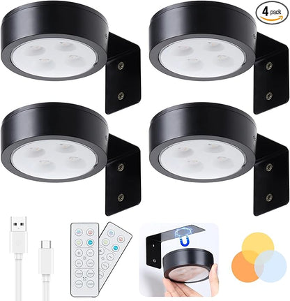 4 Pack Wireless Picture Lights for Wall, Magnetic Black Rechargeable Picture Light Battery Operated with Remote 3 Lighting Modes Painting Light for Art Display, Battery Wall Lights for Photo Gallery